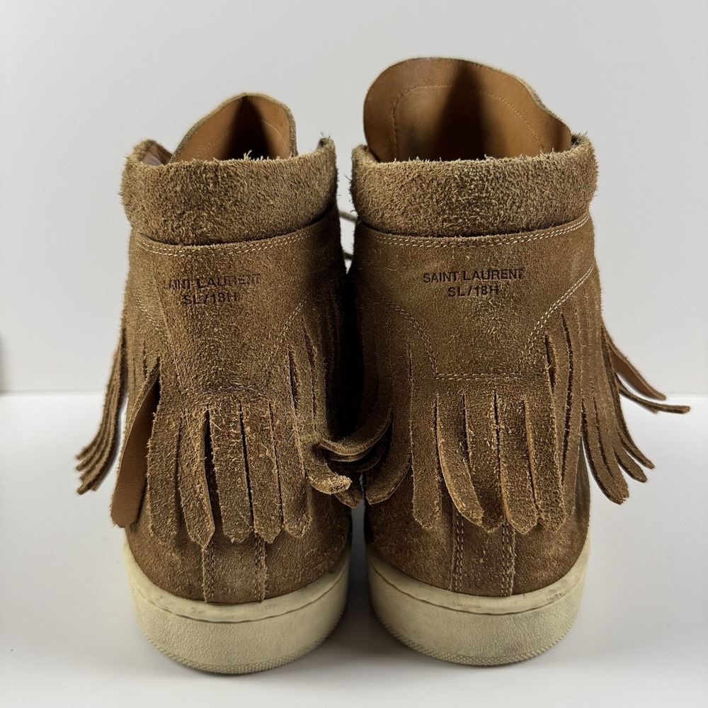 Saint Laurent SL/18H Tan Fringe Suede High Top Court Sneakers Mens EU 46/US 13 - Picture 5 of 8